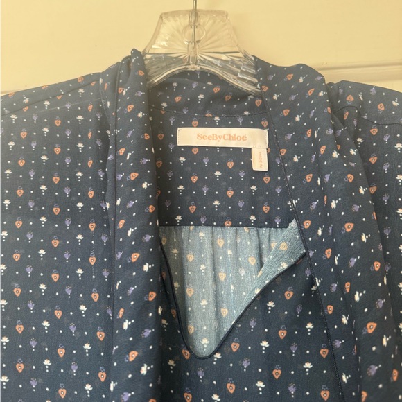 Navy Blue Ruffled Blouse - Picture 4 of 6